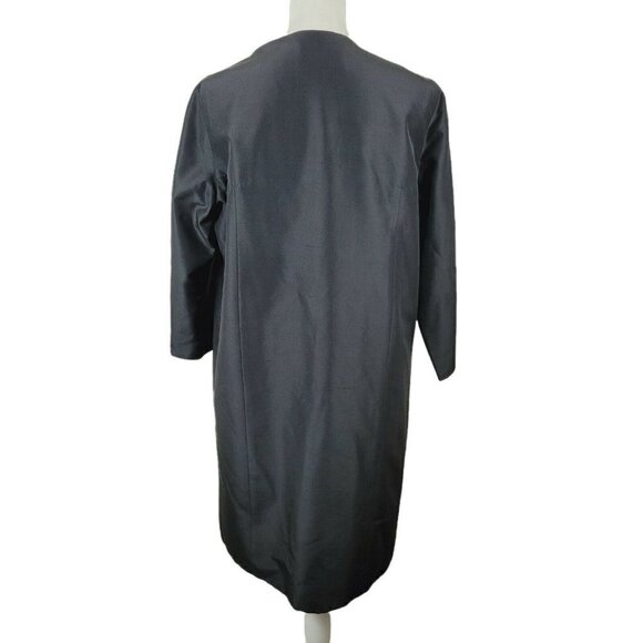Normandy Monroe Silk Duster Jacket Coat Open Front Clean Lines Black Sz 10 - Picture 5 of 10